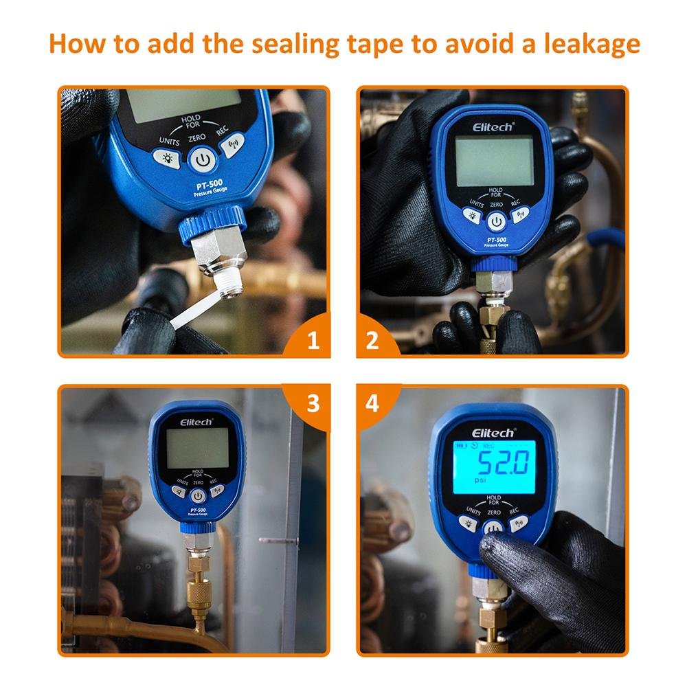 Elitech PT-500&PT-800 Wireless HVAC Digital Manifold Gauge with 59'' Charging Hoses