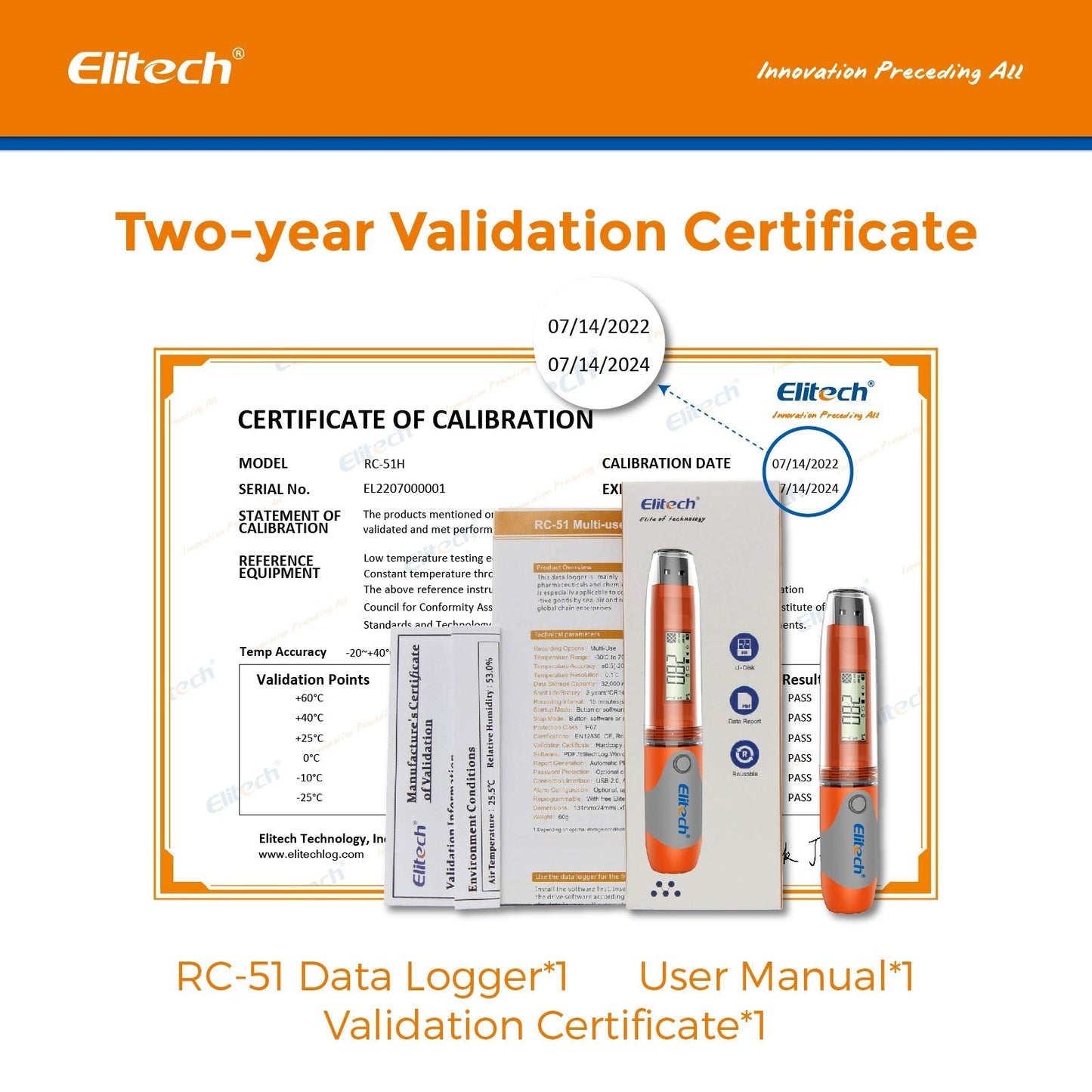 Elitech RC-51H USB Temperature and Humidity Data Logger Pen-styled Auto PDF 32000 Points