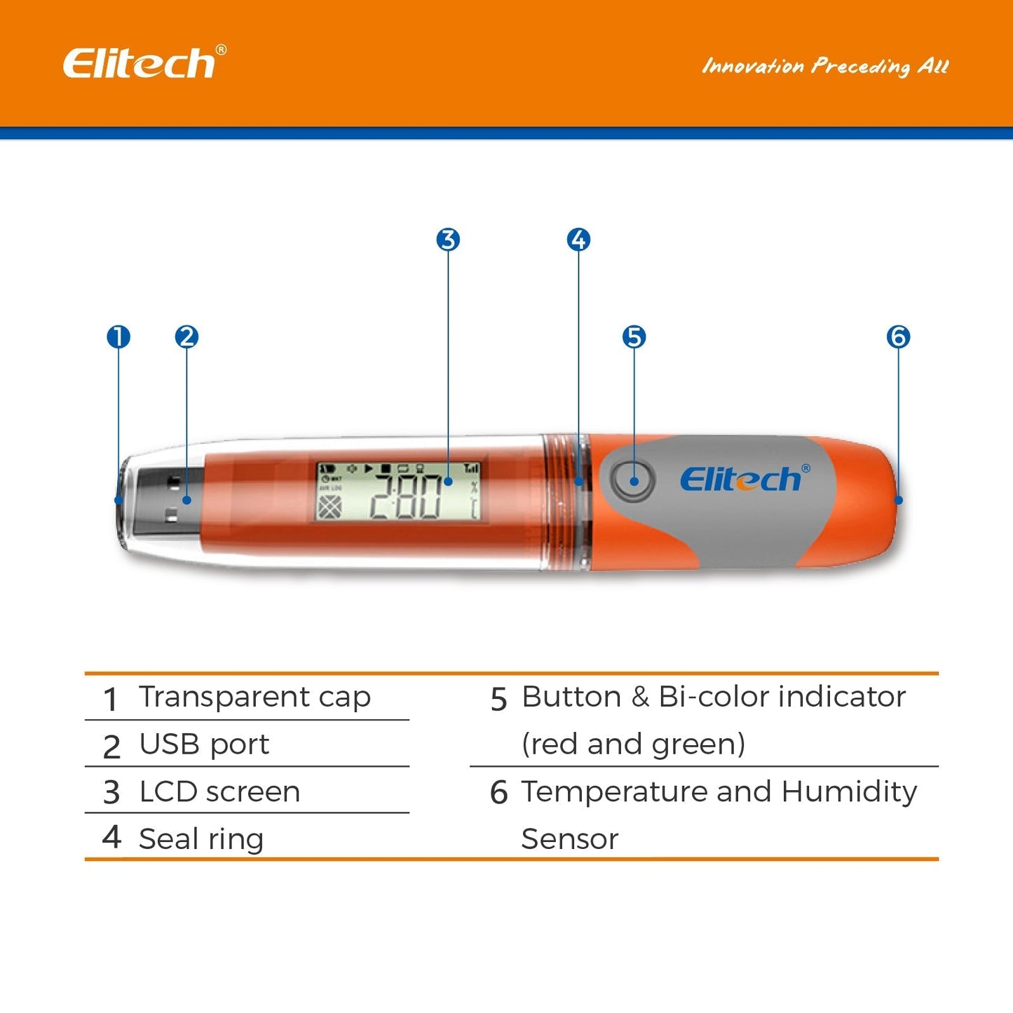 Elitech RC-51H USB Temperature and Humidity Data Logger Pen-styled Auto PDF 32000 Points