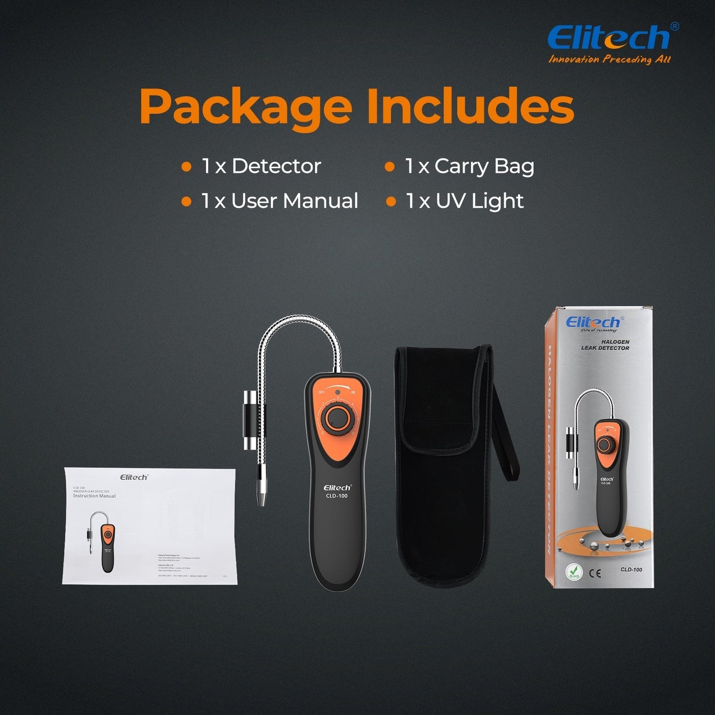 Elitech Refrigerant Leak Detector, CLD-100 Freon Leak Detector Car HVAC Halogen Refrigerant Leak Detector CFCs HCFCs HFCs